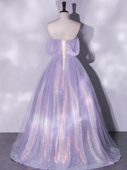 Prom Dress 2024, Purple A-Line Tulle Sequin Long Prom Dress, Purple Sequin Long Formal Dress