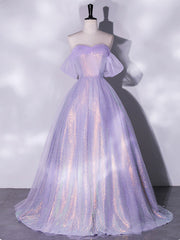 Prom Dresses Near Me, Purple A-Line Tulle Sequin Long Prom Dress, Purple Sequin Long Formal Dress