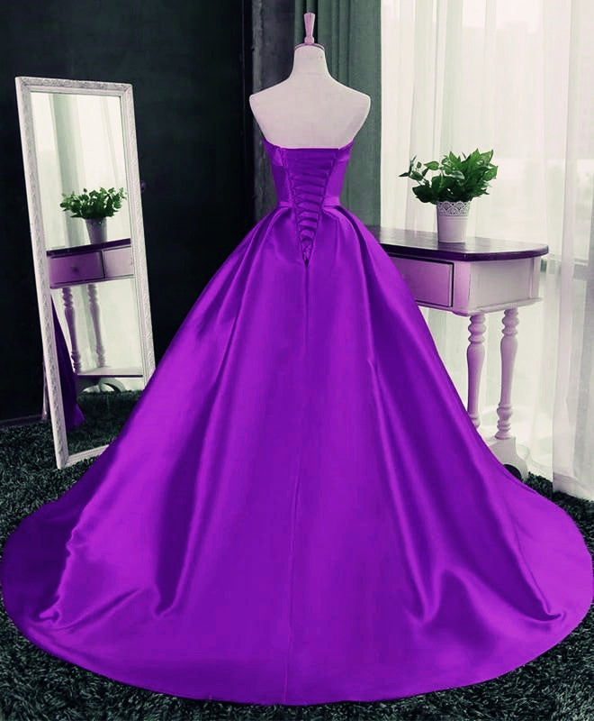 Bridesmaid Dresses Styles Long, Purple Ball Gown Satin Long Lace-up Sweet 16 Dress, Purple Formal Dress