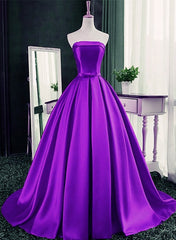 Bridesmaids Dresses For Beach Wedding, Purple Ball Gown Satin Long Lace-up Sweet 16 Dress, Purple Formal Dress