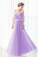 Prom Dress Colors, Purple Chiffon Off The Shoulder Long Bridesmaid Dresses