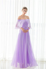 Prom Dresses Colorful, Purple Chiffon Off The Shoulder Long Bridesmaid Dresses