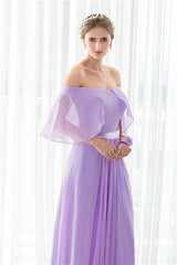 Prom Dresses Colors, Purple Chiffon Off The Shoulder Long Bridesmaid Dresses