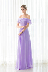 Prom Dresses For Short People, Purple Chiffon Off The Shoulder Long Bridesmaid Dresses