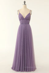 Prom Dress Princesses, Purple Empire Straps A-line Long Formal Dress