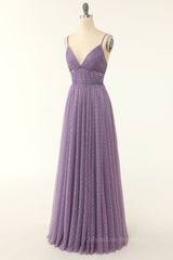 Prom Dresses Spring, Purple Empire Straps A-line Long Formal Dress
