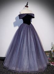 Prom Dress Backless, Purple Gradient Tulle Off Shoulder Long Party Dress, A-line Purple Evening Dress Prom Dress