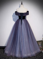 Prom Dresses Around Me, Purple Gradient Tulle Off Shoulder Long Party Dress, A-line Purple Evening Dress Prom Dress