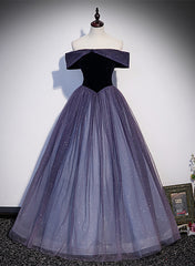 Prom Dresses Backless, Purple Gradient Tulle Off Shoulder Long Party Dress, A-line Purple Evening Dress Prom Dress