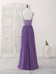 Bridesmaid Dresses Chiffon, Purple Lace Chiffon Long Prom Dress Purple Bridesmaid Dress