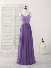 Bridesmaid Dress Fall, Purple Lace Chiffon Long Prom Dress Purple Bridesmaid Dress