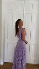 Party Dresses Cocktail, Purple Lace Long Prom Dress Backless Evening Dress Stunning Maxi Dress