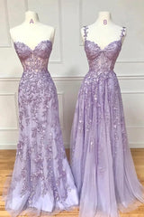 Homecoming Dresses Black Girl, Purple Lace Long Prom Dress, Lovely Purple Sweetheart Neckline Evening Dress