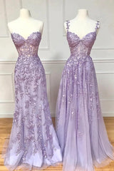 Homecoming Dresses Short Tight, Purple Lace Long Prom Dress, Lovely Purple Sweetheart Neckline Evening Dress
