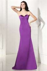 Prom Dress Country, Purple Mermaid Satin Sweetheart Backless Prom Dresses