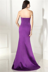 Prom Dress Champagne, Purple Mermaid Satin Sweetheart Backless Prom Dresses