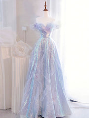 Formal Dresses Winter, Purple Off Shoulder Tulle Sequin Long Prom Dress, Purple Formal Dress