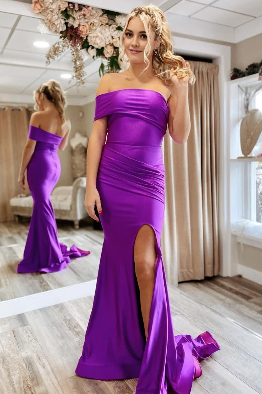 Purple One Shoulder Mermaid Long Prom Dress