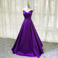 Prom Dresses Suits Ideas, Purple Satin A-line Simple Floor Length Evening Dress Formal Dress, Dark Purple Prom Dresses