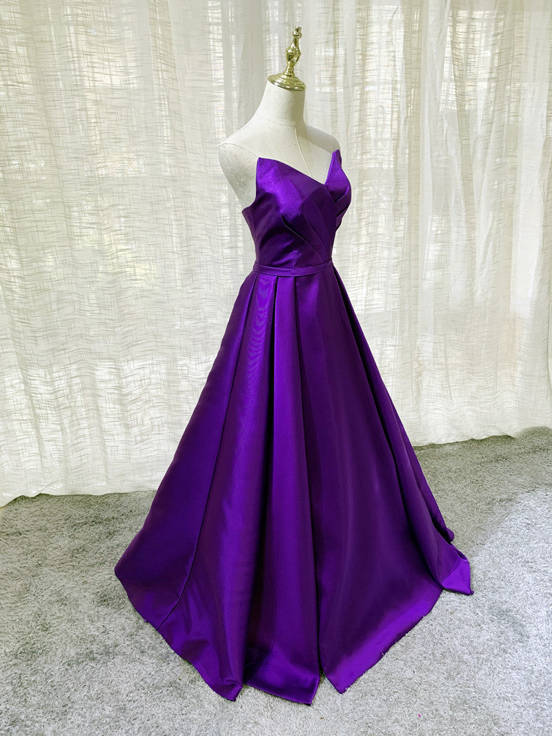 Prom Dresses For Skinny Body, Purple Satin A-line Simple Floor Length Evening Dress Formal Dress, Dark Purple Prom Dresses