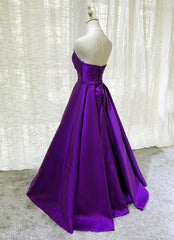 Prom Dress Floral, Purple Satin A-line Simple Floor Length Evening Dress Formal Dress, Dark Purple Prom Dresses