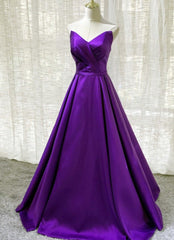Prom Dress Shops Nearby, Purple Satin A-line Simple Floor Length Evening Dress Formal Dress, Dark Purple Prom Dresses