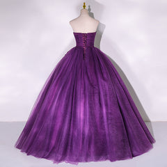 Prom Dresses Blue, Purple Scoop Tulle Ball Gown Formal Dresses, Purple Sweet 16 Dresses