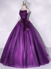 Prom Dress Ball Gown, Purple Scoop Tulle Ball Gown Formal Dresses, Purple Sweet 16 Dresses