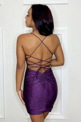 Purple Sequins Backless Tight Short Homecoming Dress
