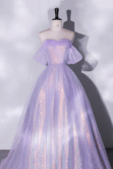 Party Dress New, Purple Sequins Long A-Line Prom Dress, Off the Shoulder Evening Party Dress