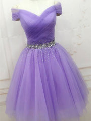Bridesmaids Dress Mismatched, Purple Sequins Off Shoulder Fashionable Party Dress, Short Prom Dress Homecoming Dress