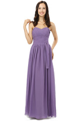 Prom Dresses Shop, Purple Sleeveless Chiffon Long With Lace Up Bridesmaid Dresses