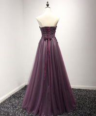 Prom Dresses For Warm Weather, Purple Sweetheart Neck Lace Long Prom Dress, Formal Dress