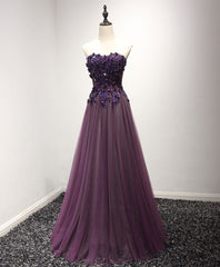 Prom Dresses 3 9 Sleeves, Purple Sweetheart Neck Lace Long Prom Dress, Formal Dress