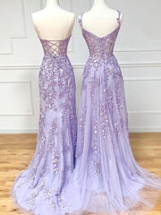 Prom Dresses Under 54, Purple Sweetheart Neck Lace Long Prom Dresses, Purple Lace Graduation Dress