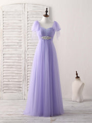 Bridesmaids Dresses Yellow, Purple Sweetheart Neck Tulle Long Prom Dress Purple Bridesmaid Dress