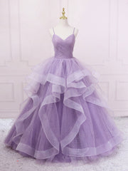 Formal Dresses Prom, Purple sweetheart neck tulle long prom dress purple tulle forma gown