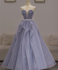 Formal Dresses Fashion, Purple Sweetheart Neck Tulle Sequin Long Prom Dress, Purple Ball Gown Graduation Dress