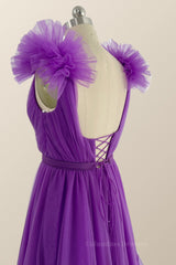 Hoco Dress, Purple Tiered Ruffles A-line Long Formal Gown