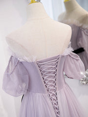 Party Dress Lady, Purple tulle A line long prom dress, purple bridesmaid dress