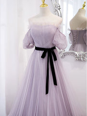 Party Dress Ladies, Purple tulle A line long prom dress, purple bridesmaid dress