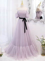 Party Dress Quick, Purple tulle A line long prom dress, purple bridesmaid dress
