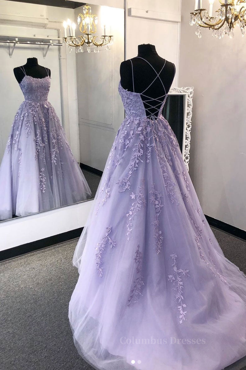 Prom Dress Mermaid, Purple tulle lace long prom dress lace tulle formal dress