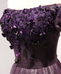 Formal Dresses For Weddings Near Me, Purple Tulle Lace Off Shoulder Long Prom Dress, Purple Evening Dress