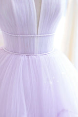 Homecoming Dress Online, Purple Tulle Long A-Line Prom Dress, A-Line Strapless Evening Gown