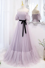 Prom Dress Long Elegent, Purple Tulle Long A-Line Prom Dress, Purple Evening Formal Dress