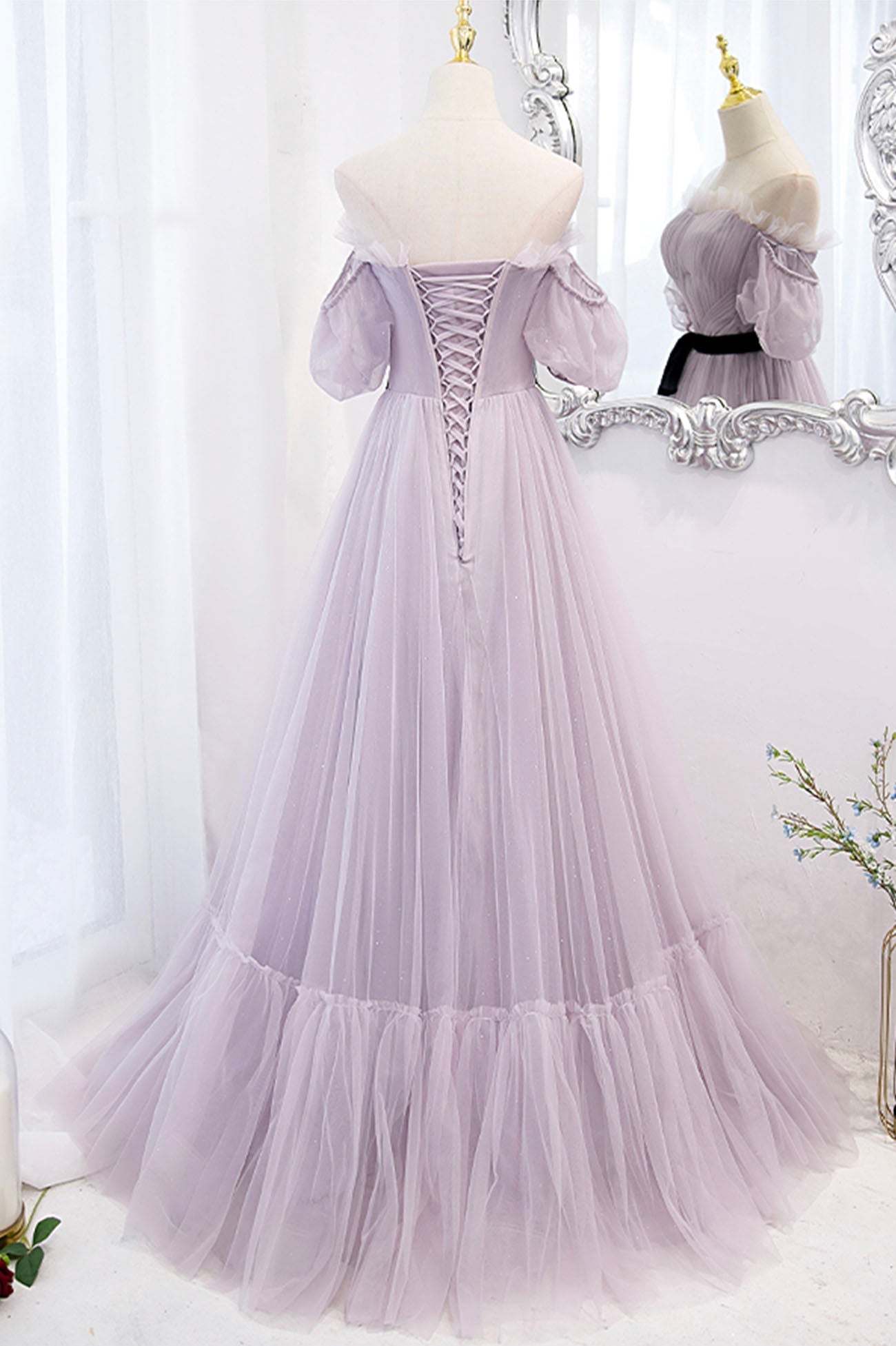 Prom Dress Long Elegant, Purple Tulle Long A-Line Prom Dress, Purple Evening Formal Dress