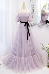Prom Dresses Long Elegant, Purple Tulle Long A-Line Prom Dress, Purple Evening Formal Dress