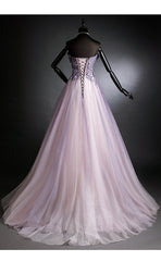 Prom Dress Mermaid, Purple Tulle Long Gradient Party Dress with Flower Lace Applique, Light Purple Prom Dresses