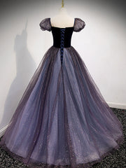 Party Dresses Black And Gold, Purple Tulle Long Prom Dresses, Purple Formal Graduation Dresses